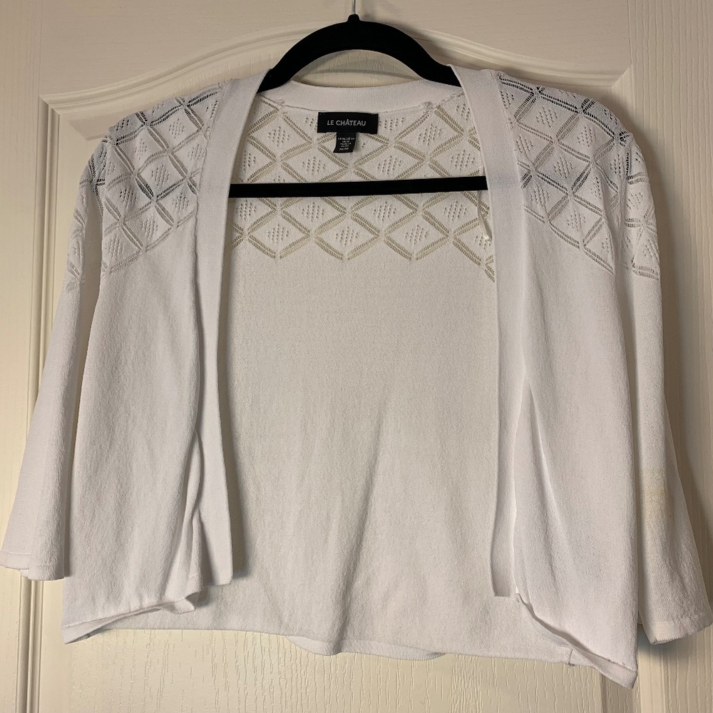 Le Château White Lightweight Knit Short‎ Sleeve Cardigan Size M